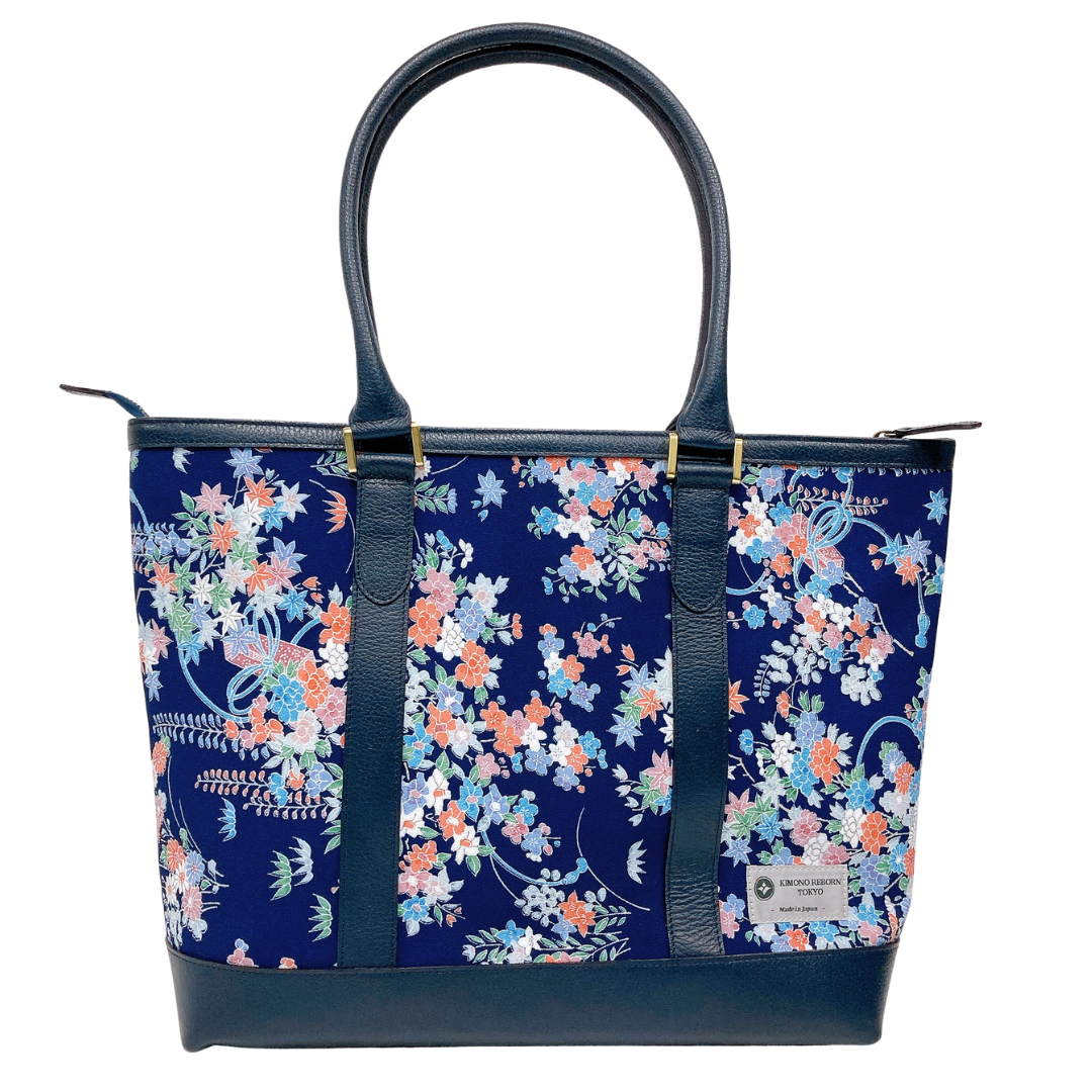 Kimono Leather Tote bag 040 Navy
