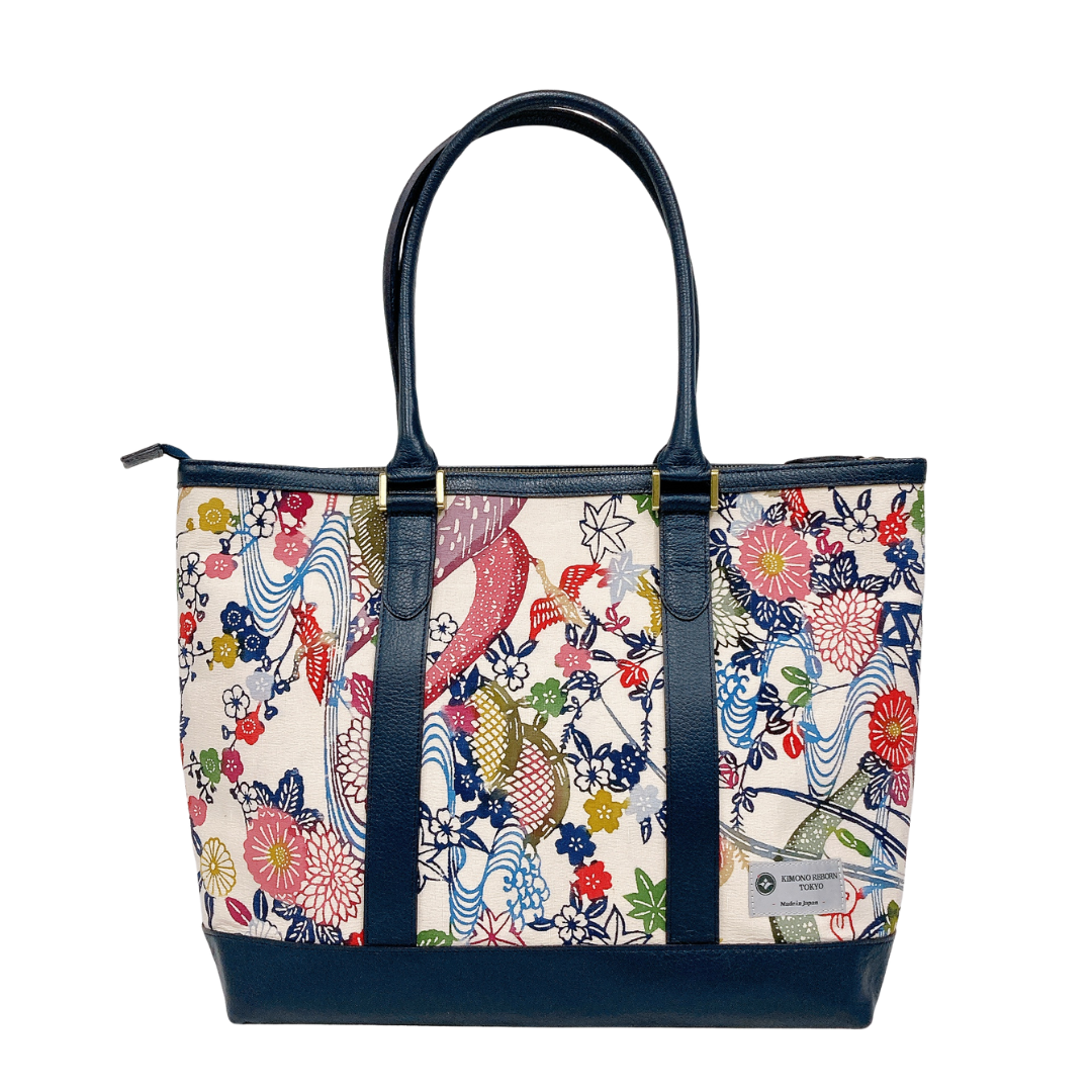 Kimono Leather Tote bag 048 Navy