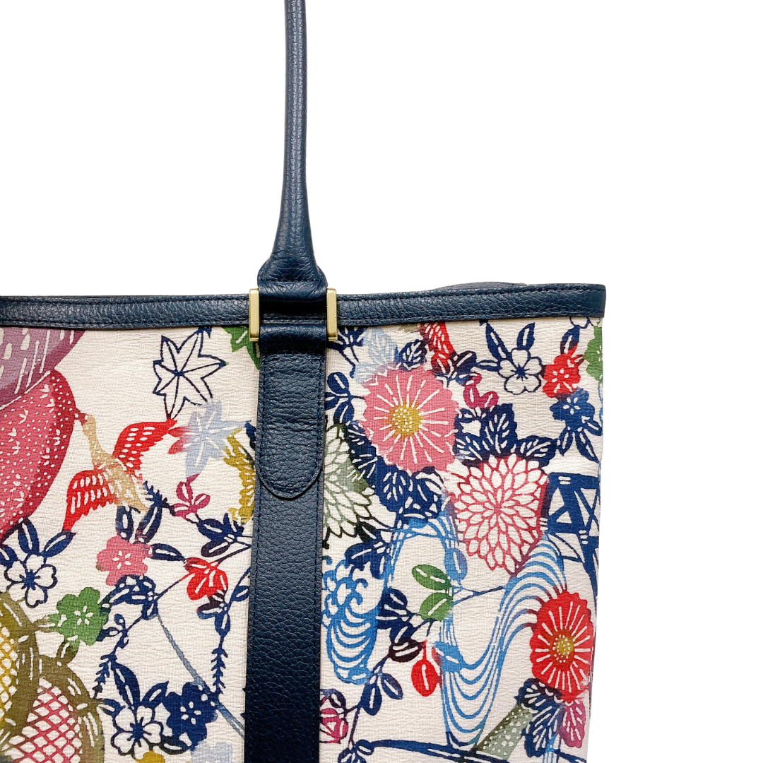 Kimono Leather Tote bag 048 Navy