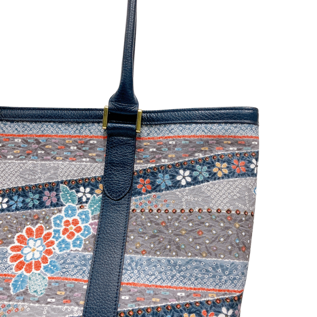 Kimono Leather Tote bag 038 Navy