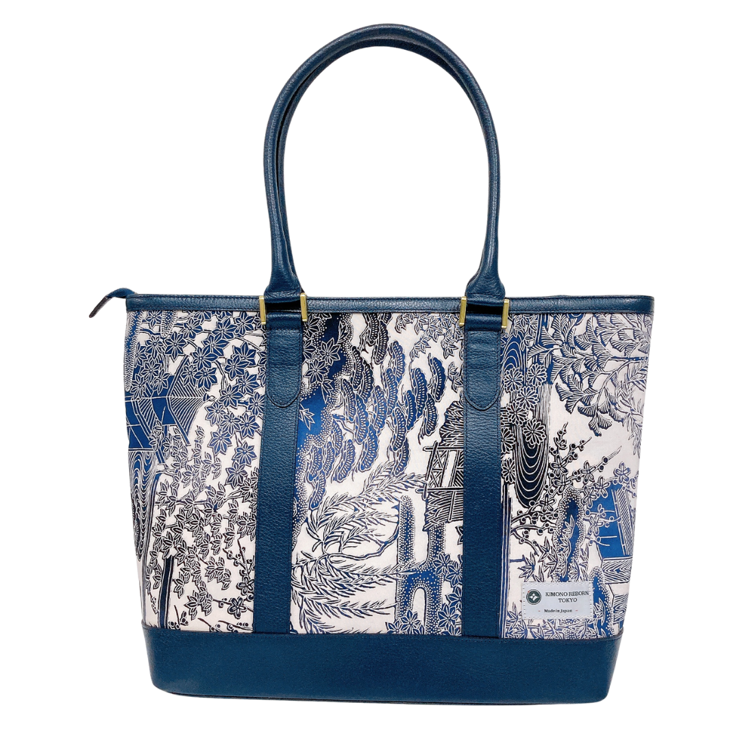 Kimono Leather Tote bag 047 Navy