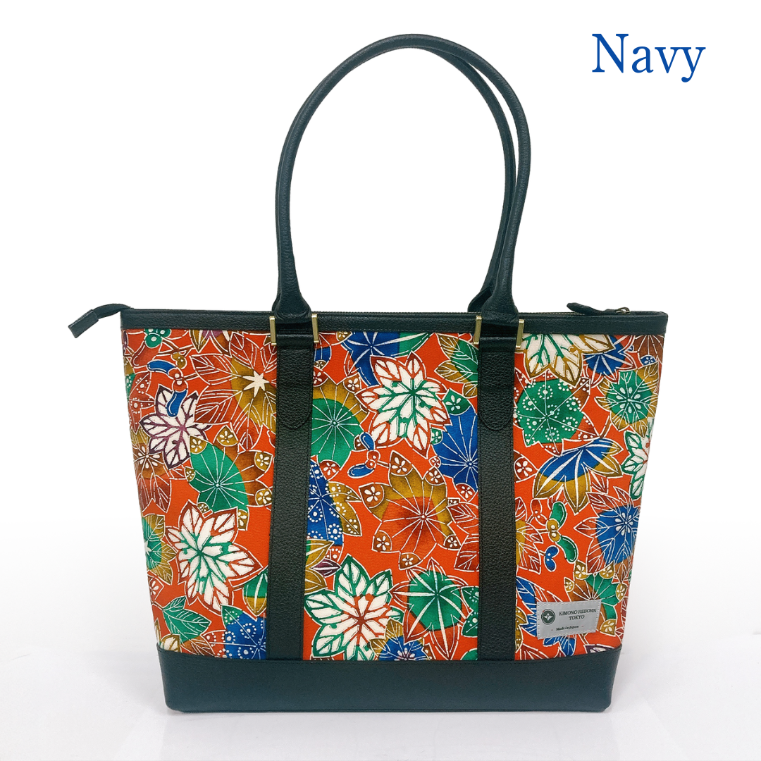 Kimono Leather Tote bag 002 Navy