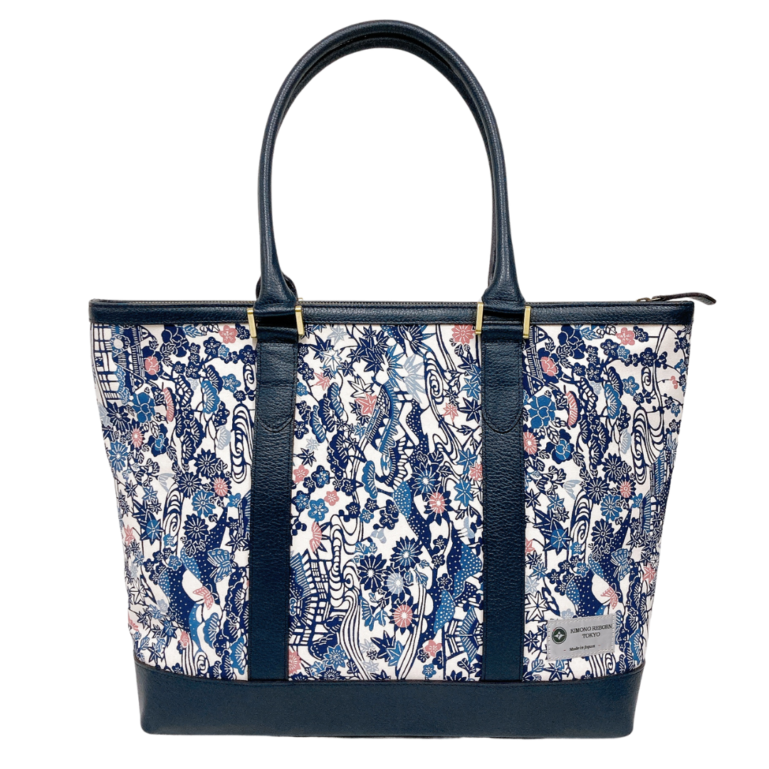 Kimono Leather Tote bag 028 Navy